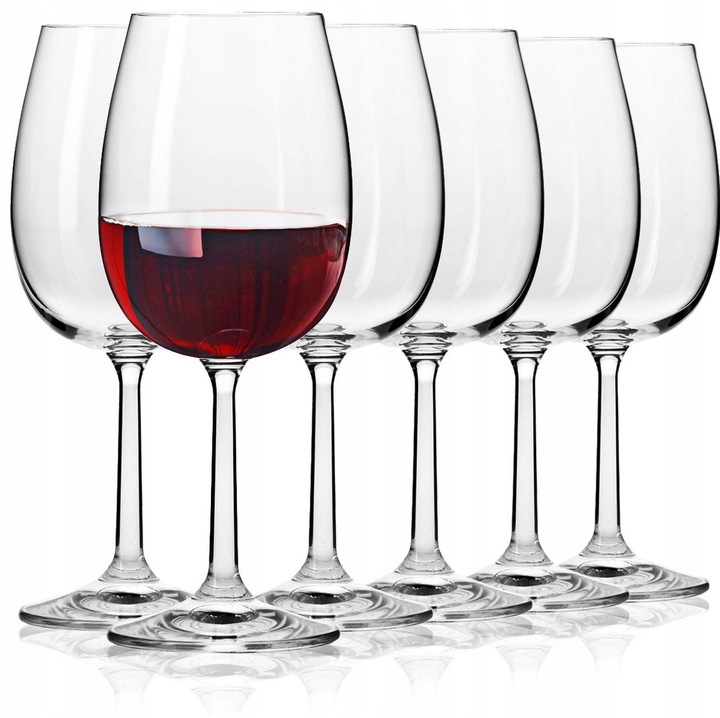 Set 6 pahare vin rosu Krosno Pure, 350 ml, sticla Crystalline, design clasic