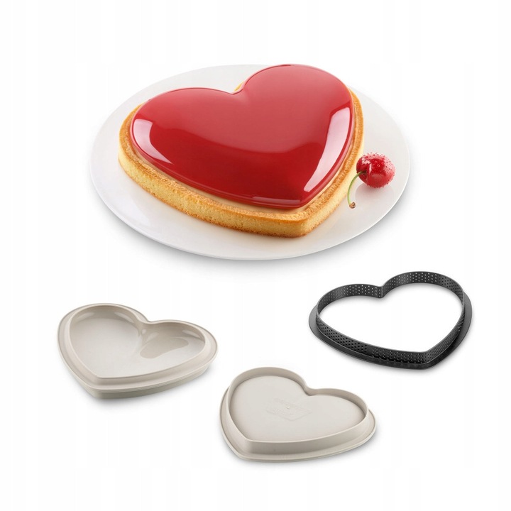Forma de prajituri set 2 piese, SilikoMart, tarta in forma de inima, neagra, 18,8x15,8cm