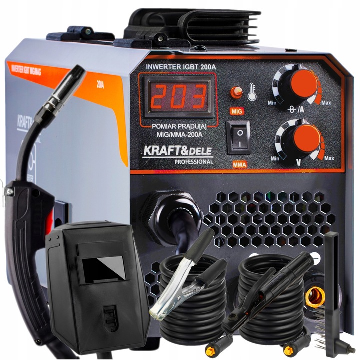Aparat sudura inverter Kraft&Dele KD1872, 200A, MIG MMA FLUX, 320x160x190mm, 5.2kg
