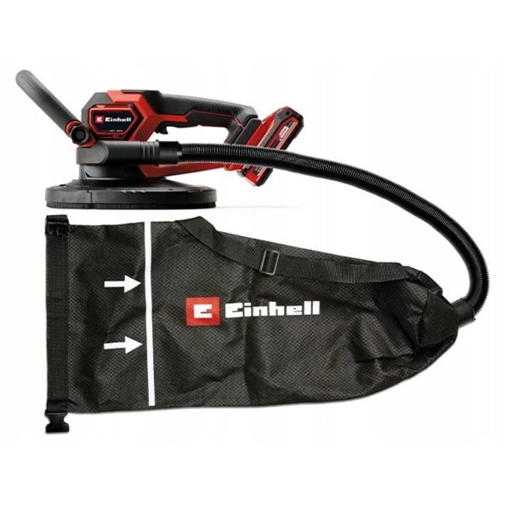 Einhell TP-DWS 18/225 Li BL Solo gipszkarton csiszoló (4259995 / 385P3DNWW), 18 V, szénkefe nélküli, O225 mm csiszolótányér, adapter és porzsák, 6 db csiszolópapír mellékelve, akkumulátor nélkül, fekete/piros