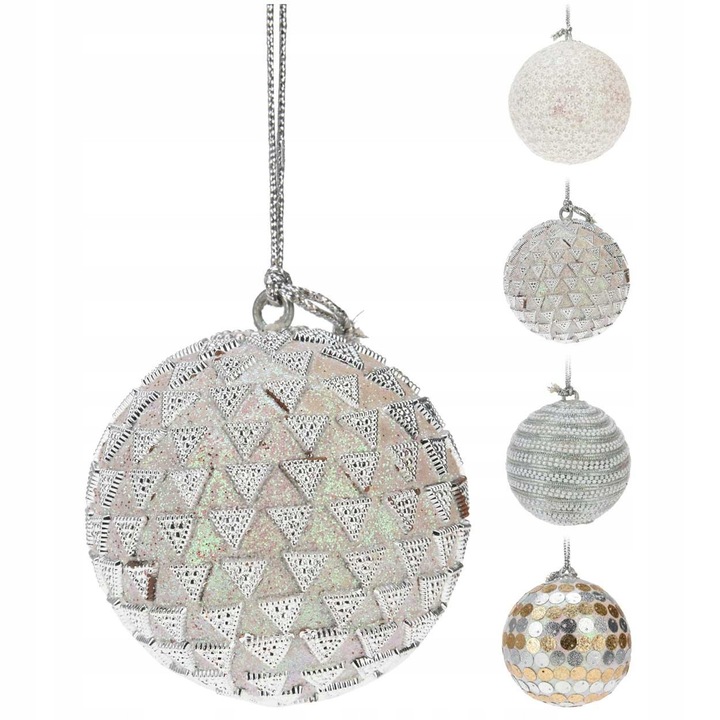 Комплект от 12 коледни топки, H&S Decoration, 7см, многоцветни, пластмасови, глемър стил