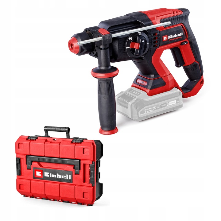 Ciocan rotopercutor Einhell TP-HD 18/22 D Li BL-Solo, acumulator 18V Li-Ion, motor fara perii (brushless), 4 functii, energie impact 2,3 J, port SDS-Plus, lampa LED, in valiza E-Case S-F, rosu/negru, 1 buc