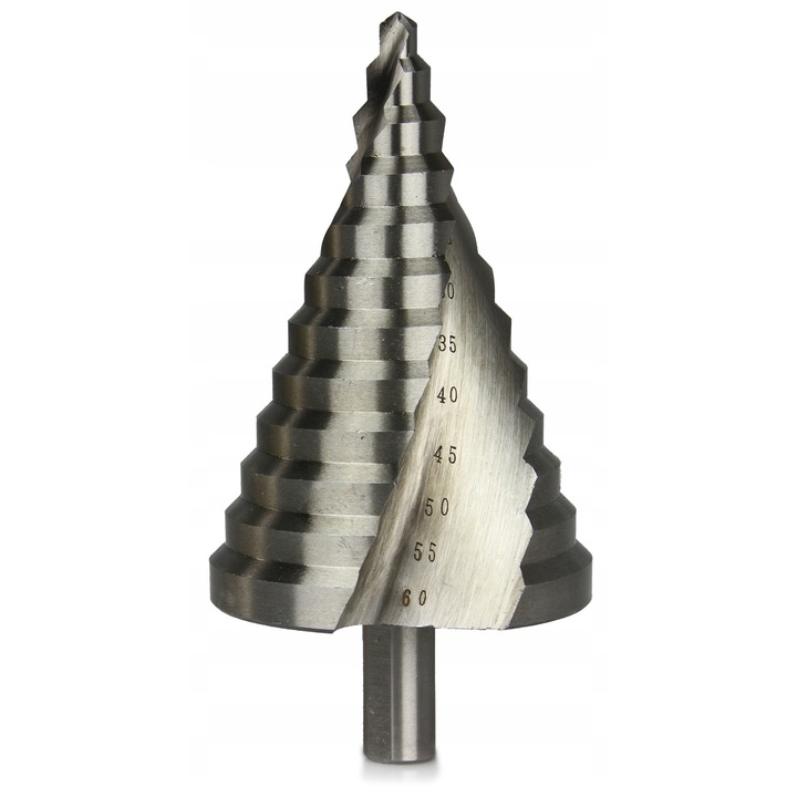Set 5 bucati, Burghii cu trepte conice Rapid, HSS, cu strat titaniu, pentru metal, plastic si lemn, 6-60 mm, Argintiu