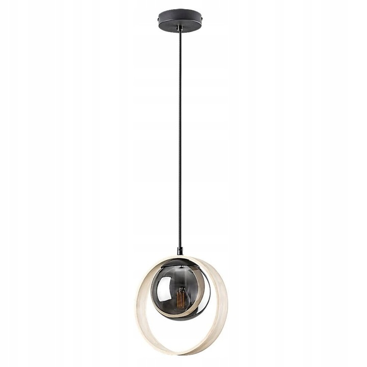 Lampa suspendata Peyton, neagra si maro, 21.5x120cm, pentru living, dining, bucatarie, birou, dormitor