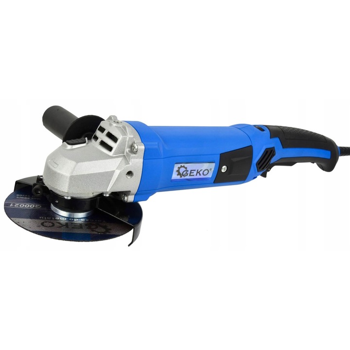 Geko G80270 sarokcsiszoló, 125 mm, 1200W, 6 fokozatú fordulatszám-szabályozás 3000-12000 ford./perc, 3 állású oldalsó fogantyú, tengelyzár, kék, 1 db