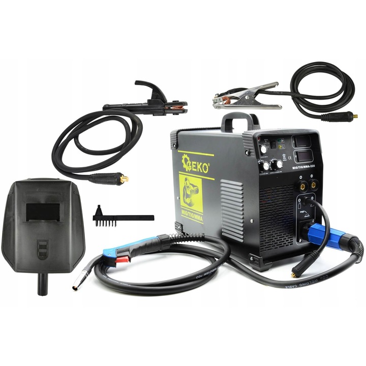 Aparat de sudura Geko MIG/TIG/MMA-220 20-220A, set complet cu echipament si masca