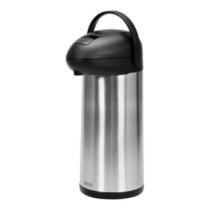Termos de masa Yato, dispenser termic din otel inoxidabil, cu pompa si izolatie cu pereti dubli vidata, cu sistem anti-picurare, inox/negru, 3L