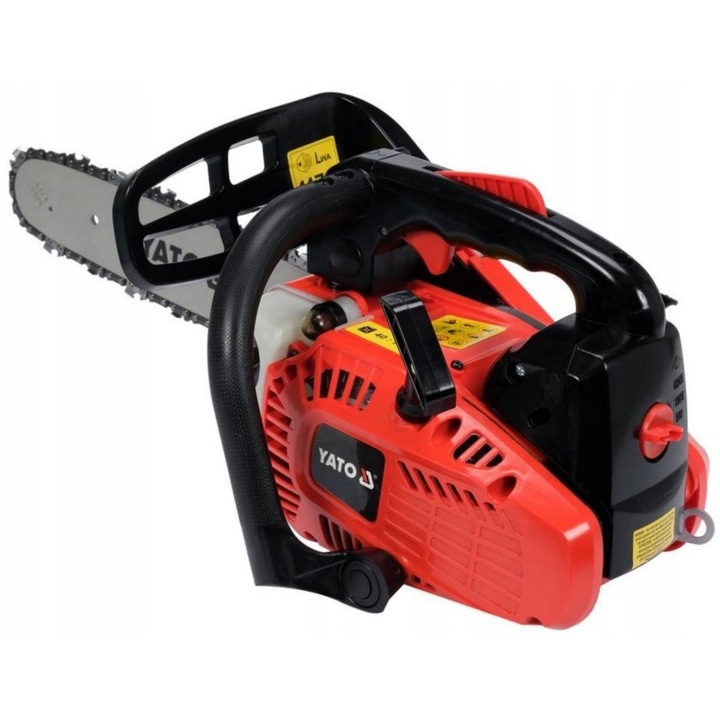 Yato YT-84893 láncfűrész, 25,4 cm³ 0,75 kW (1 LE) motor, 12'' (30 cm) vezetőlemez, 3/8'' láncosztás, automata kenés, piros/fekete, 1 db