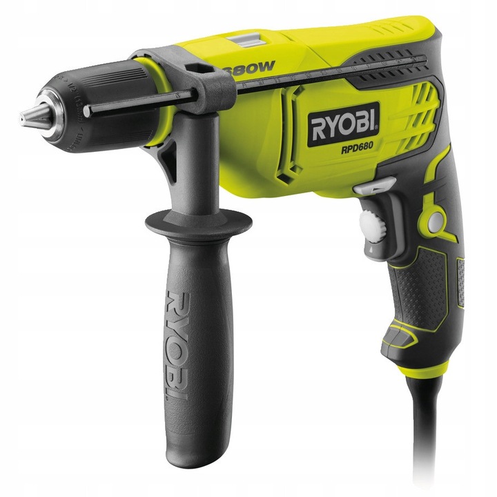 Masina de gaurit cu percutie Ryobi RPD680-K 680W, 13mm, 1.7kg, set cu valiza si maner auxiliar