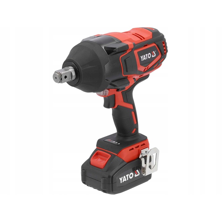 Cheie cu impact Yato YT-828075, fara perii (brushless), 18V 4.0Ah, 3/4'' (19 mm), pana la 2200 Nm, adaptor 1/2'', iluminare, negru/rosu, 1 buc