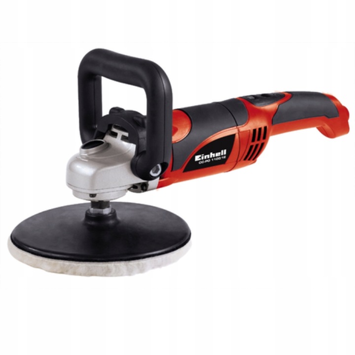 Einhell CC-PO 1100/1E sarokcsiszoló/polírozó, 1100W, elektronikus fordulatszám-szabályozás 1000-3500 ford./perc, 180 mm polírozó tárcsa, D-típusú fogantyú és tartozékkészlet (habszivacs párna, filc, 6 csiszolópapír, szállítódoboz), piros/fekete, 1 db