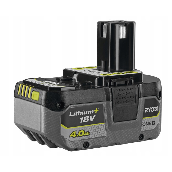 Acumulator Ryobi ONE+ RB1840X Li-Ion, 18 V, 4,0 Ah, cu indicator de stare, protectie la socuri, Negru/Gri