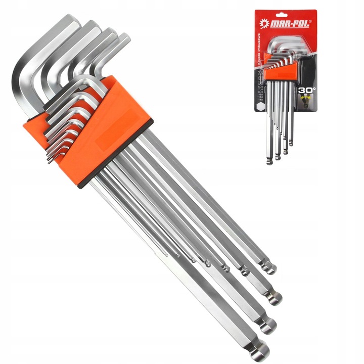 Imbuszkulcs készlet 12db Mar-Pol 1,5-14mm hosszú, gömbfejű, 27,4cm
