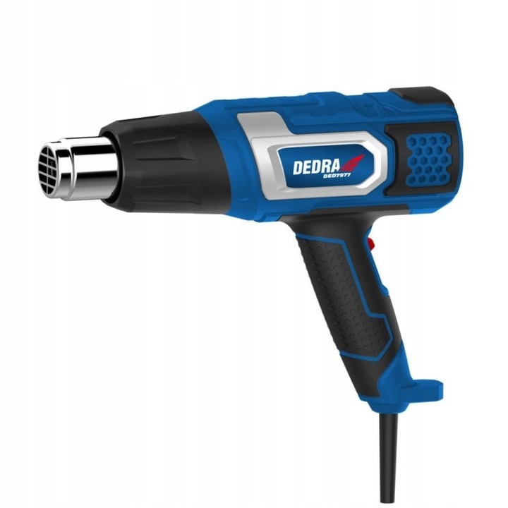 Dedra DED7977 2000W elektromos hőlégfúvó/hőlégpisztoly, hőmérséklet-szabályozás 60-350/60-600°C, 2 fokozat, 4 fúvóka mellékelve, kék/fekete, 1 db