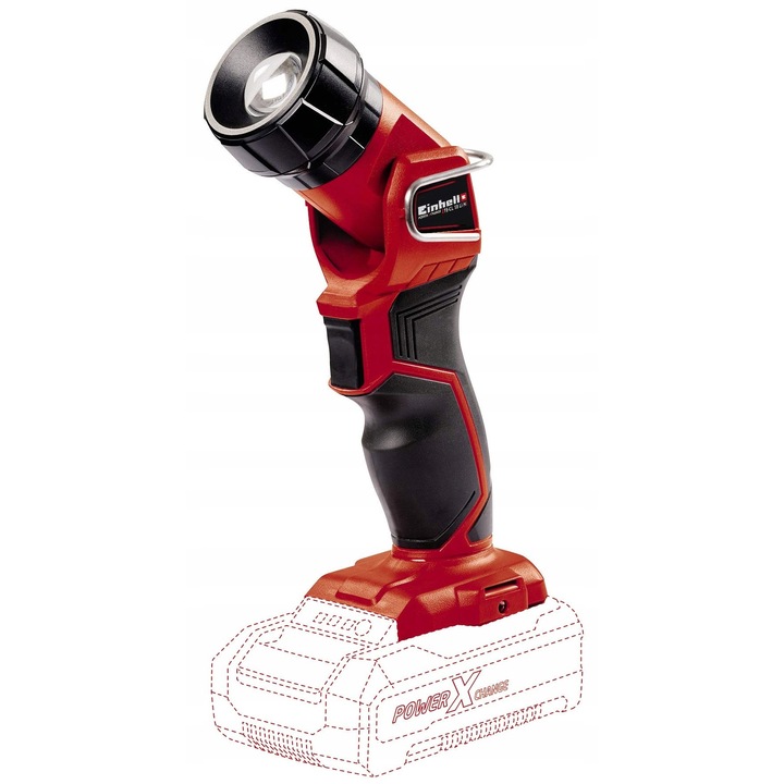 Работна лампа Einhell TE-CL 18 Li H-Solo, преносима LED лампа 280 lm, 18V Power X-Change, с въртяща се глава и метална кука, червена, 1 бр.