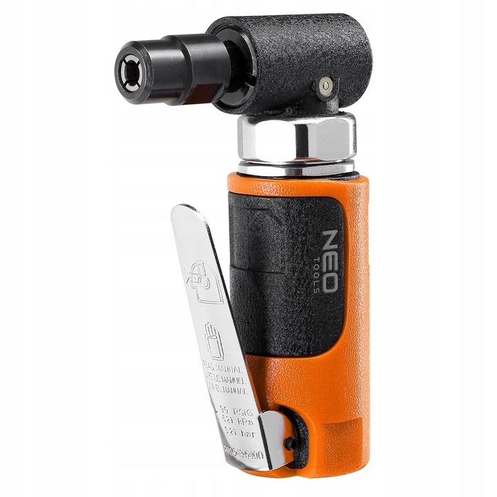 Slefuitor unghiular (polizor) pneumatic NEO TOOLS 14-016, cu reglaj al turatiei, 1/4'' (6 mm) / 1/8'' (3 mm), 20000 rpm, maner rezistent la inghet, negru/portocaliu, 125 mm