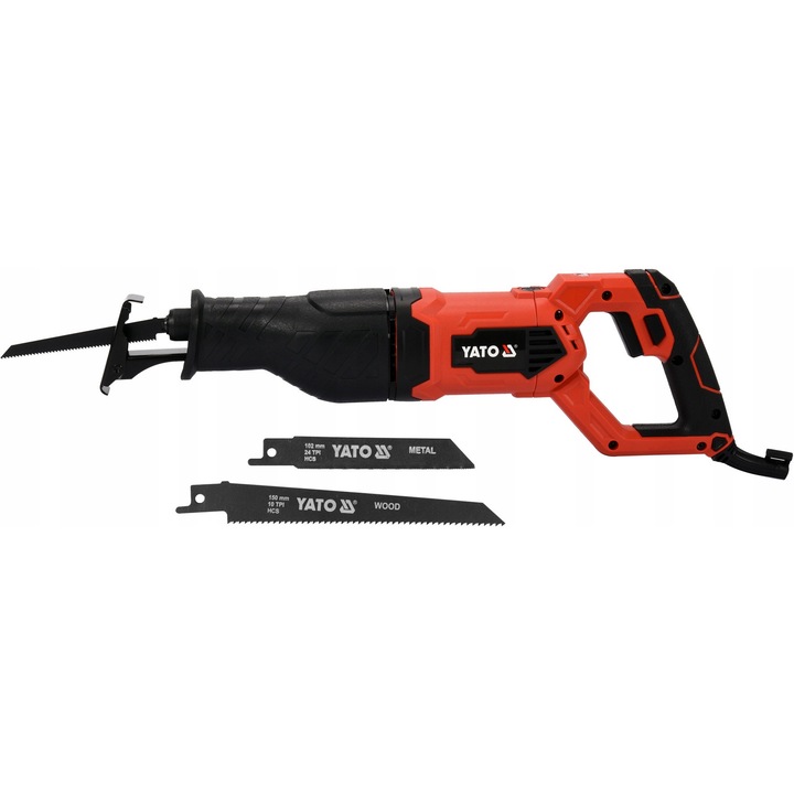 Fierastrau sabie Yato 1050W, 2500 su/min, cursa 28mm, taiere lemn 150mm/metal 10mm, cu 2 lame incluse, rosu/negru, 1 buc