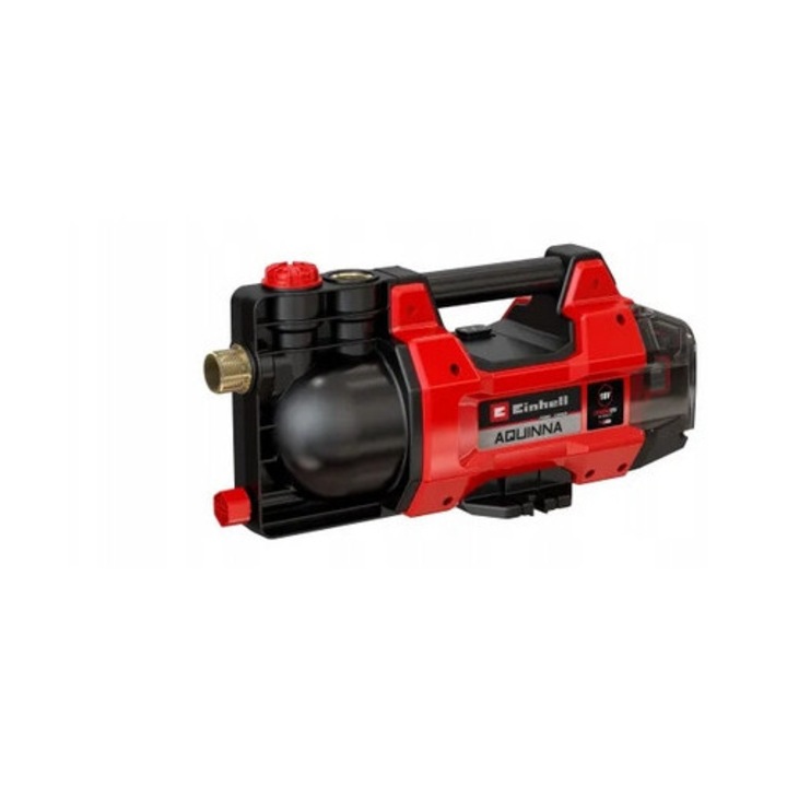 Einhell AQUINNA 18/28 akkumulátoros kerti szivattyú, ECO/BOOST üzemmód, 2800 l/h szállítási teljesítmény, 25 m szállítási magasság, 6 m szívómagasság, fém menetes csatlakozások, piros/fekete