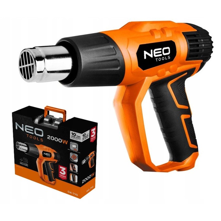 Пистолет за горещ въздух NEO TOOLS, 2000 W, 50-600C, 2 скорости, с куфар, 34,5x11x32см