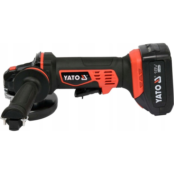 Polizor unghiular / flex Yato YT-82828 125 mm, 18 V cu 2 acumulatori Li-Ion 3Ah si incarcator rapid, Negru/rosu, 1 set