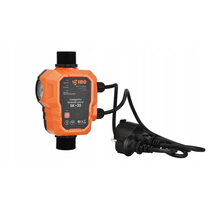 Automat pentru pompe IBO SK-30, controler inteligent, protectie la mers in gol si supratensiune, manometru si supapa de sens incorporate, portocaliu, 1"