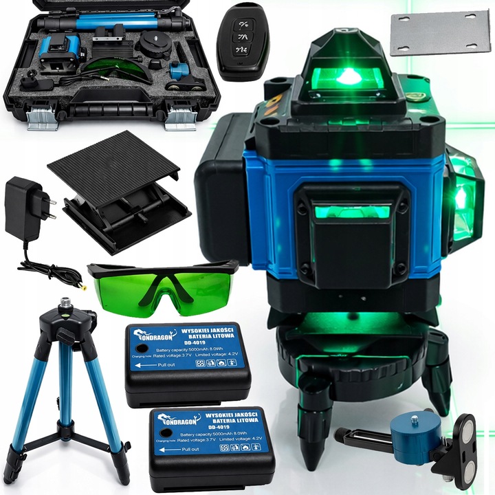 Nivela laser 4D 360 Ondragon, verde, cu 4 diode, set cu stativ