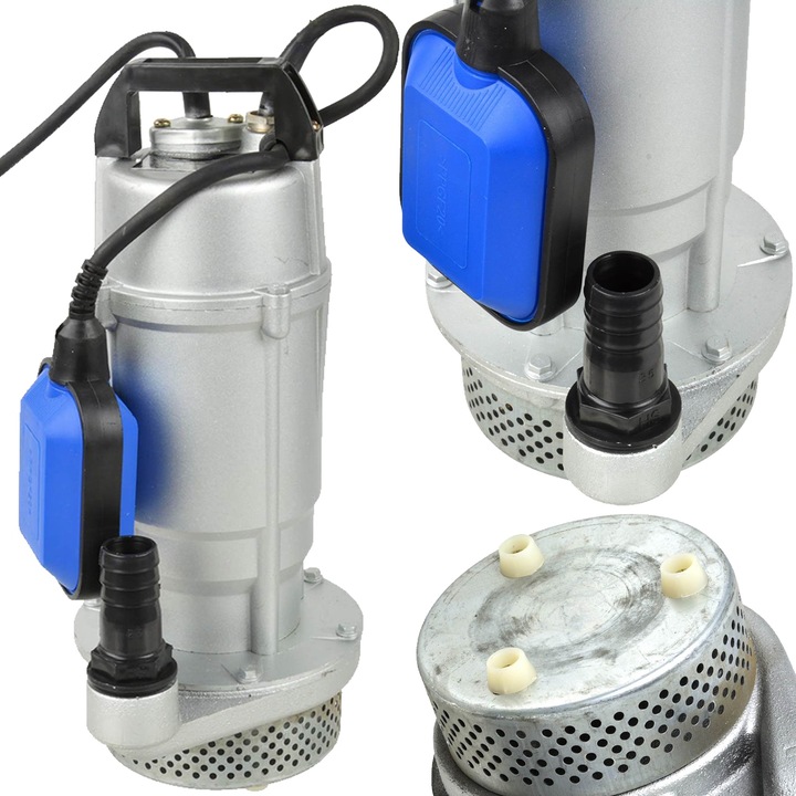 Geko QDX3-0.37 merülő szivattyú, szűrő típusú, teljesítmény 370W, áramlási sebesség 6000 l/h, szűrő 3,3 mm, öntöttvas test, úszókapcsoló, ezüst, 1 db