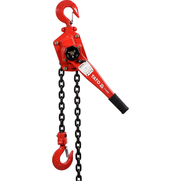 Troliu lant Yato 3000kg, 1,5m, 1 lant, 10x30mm, rosu/negru