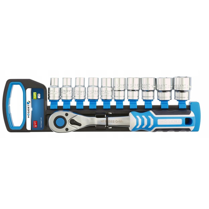 Set chei tubulare Hoegert Technik 1/2", 72 dinti, 10-24mm, 125mm, crom-vanadiu