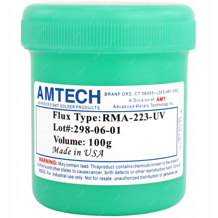 Паста за запояване Amtech RMA-223-UV 100g, за BGA и SMD, с UV добавка