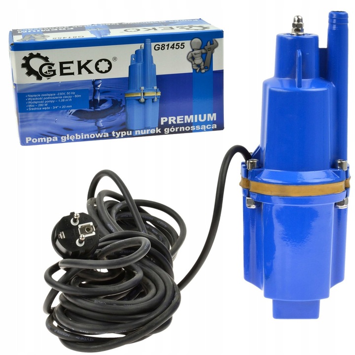 Geko G81455 merülő szivattyú, felső szívású búvárszivattyú, 280W, 60 m emelési magasság, 1,08 m3/h térfogatáram, kék, 1 db