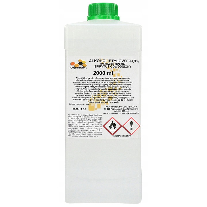Alcool etilic 99,9% Kryptontek, 2L, puritate ridicata