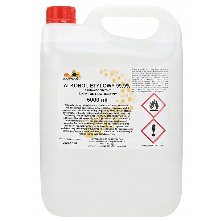 Етилов алкохол 99,9% Kryptontek 5L, индустриална употреба, висока чистота, без мирис