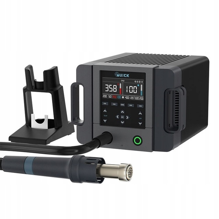 Quick 861 PRO forrasztóállomás, 1300W, hangvezérlés, komplett készlet 5 fúvókával és 18g ónnal