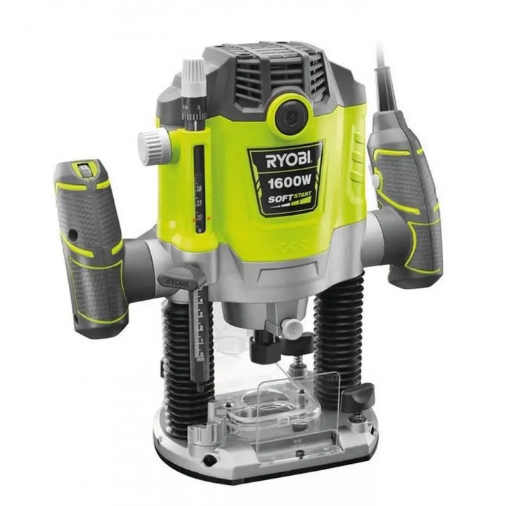 Ryobi RRT1600-K elektromos felsőmaró, 1600W, 0-55mm mélység, 12 marófej készlet