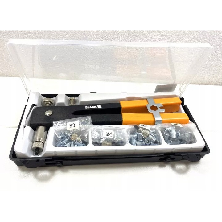 Black szegecselő szerszámkészlet, kézi M3-M8, 106 elem, fekete, bőröndben