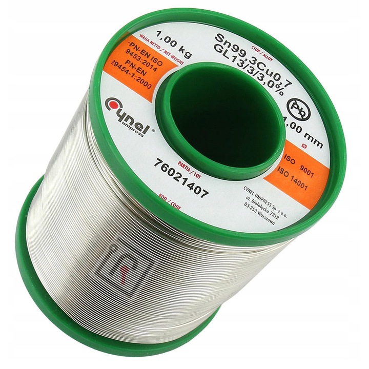 Тел за запояване Sn99,3Cu0,7 1.0mm, 1kg, за алуминий и мед, без олово