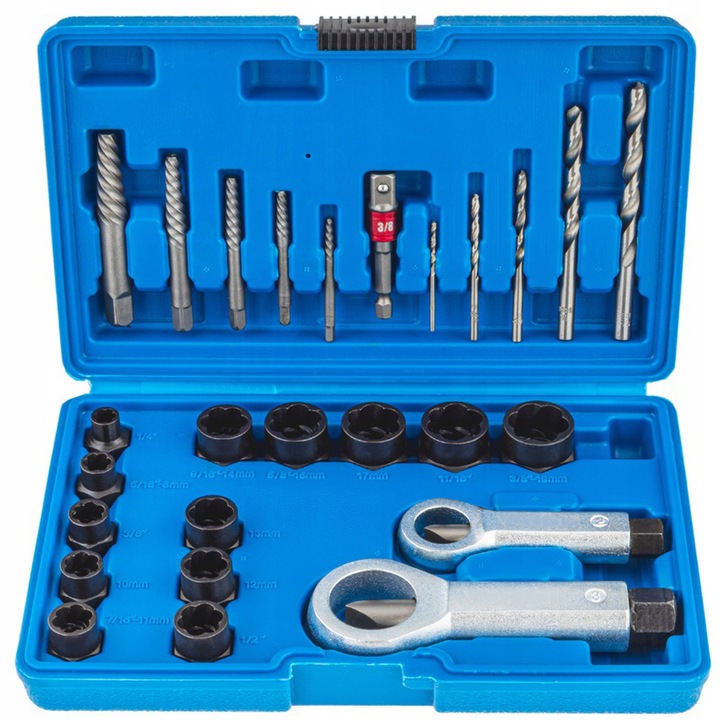 26 darabos csavarkiszedő készlet, Falon-Tech, CrMo42 acélból, 3/8" méret