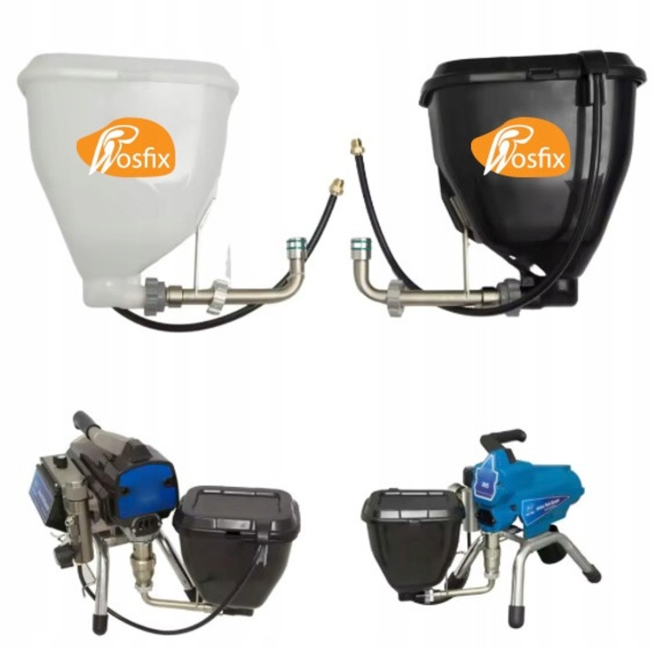 Rezervor 6L pentru agregat de vopsit Rosfix, cu capac, filtru si set de prindere, culoare neagra