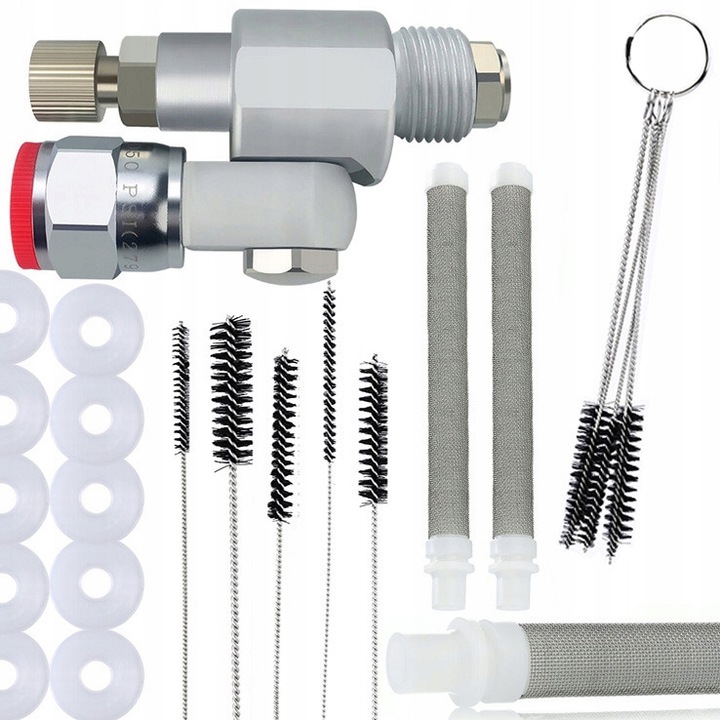 Set accesorii vopsire Rosfix, 10x garnitura 7/8", 5x perii, 2x Filtre tip deget, 60 mesh