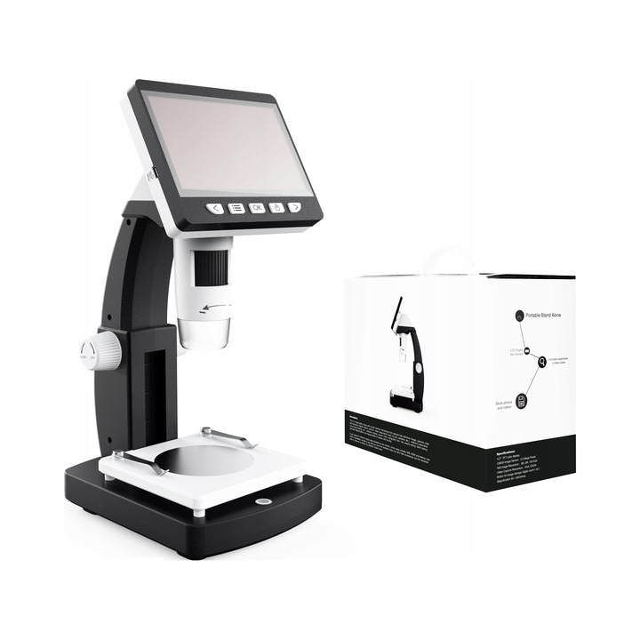 INSKAM 306 digitális mikroszkóp, 1000x, 4.3" LCD, 2MP, állítható tartóval, LED világítással