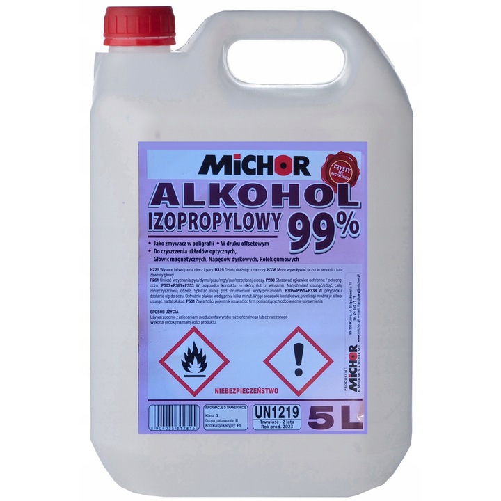 Izopropil-alkohol 99%, Michor, 5L, tisztítás, zsírtalanítás