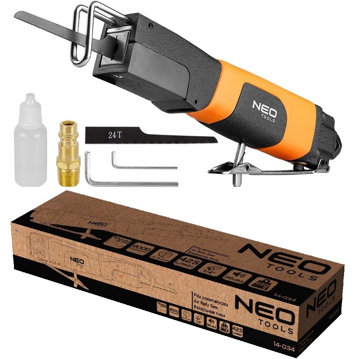 Fierastrau pneumatic NEO TOOLS, 10mm, 6.3bar, 0.65kg, negru/portocaliu