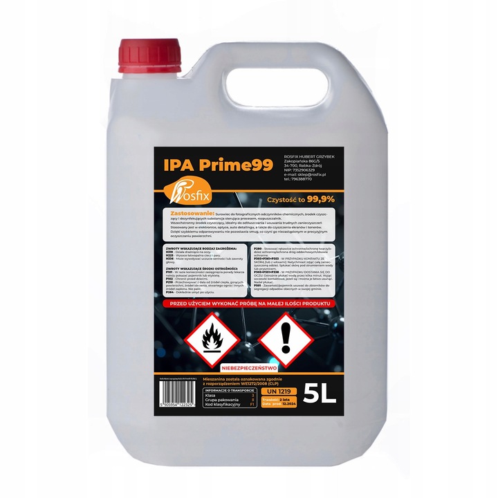 Izopropil-alkohol Rosfix 99,9% 1L, tisztítás és zsírtalanítás, színtelen