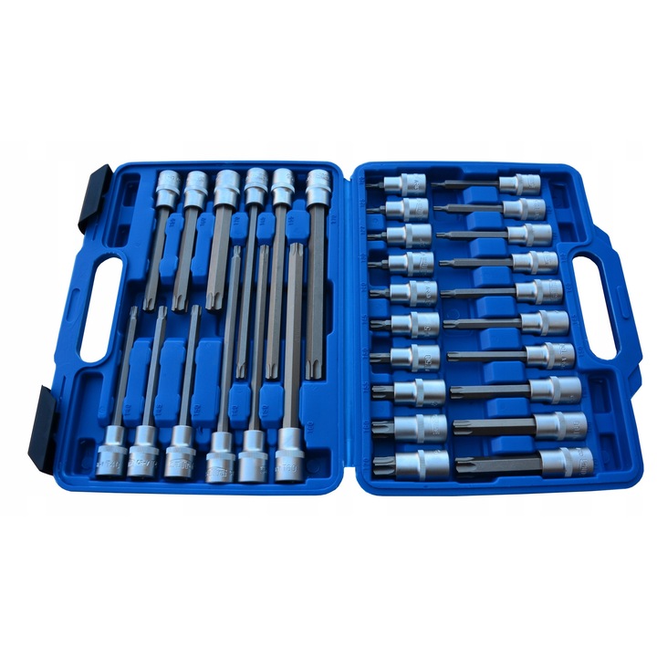 TORX dugókulcs készlet 1/2", Satra, 32 darab, 55-200mm, CrV, műanyag doboz