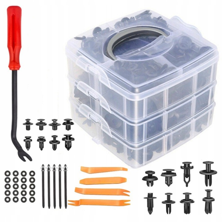 Set 650 coltari auto Rosfix in box plastic, negru, diverse dimensiuni