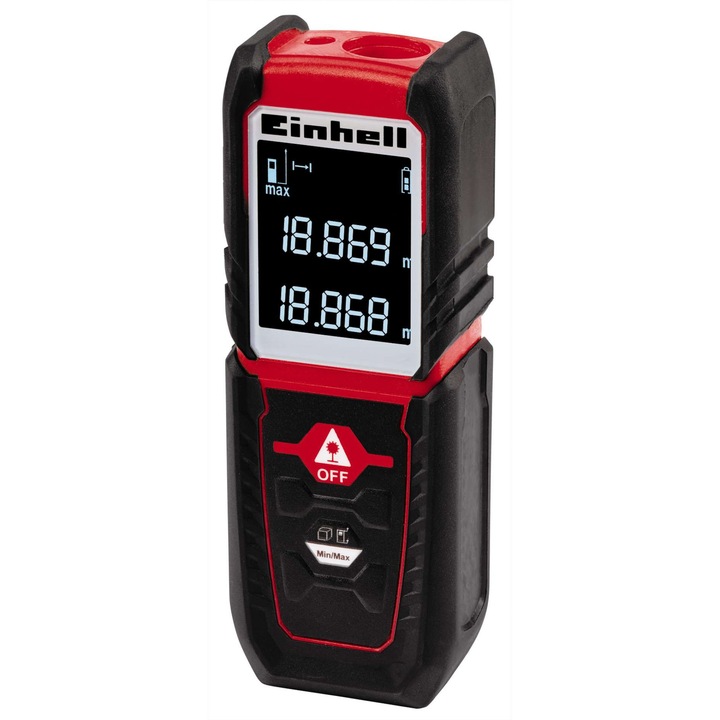 Einhell TC-LD 25 lézeres távolságmérő, akár 25 m, felület- és térfogatmérés, ±3 mm/m pontosság, tokkal együtt, fekete/piros, 1 db