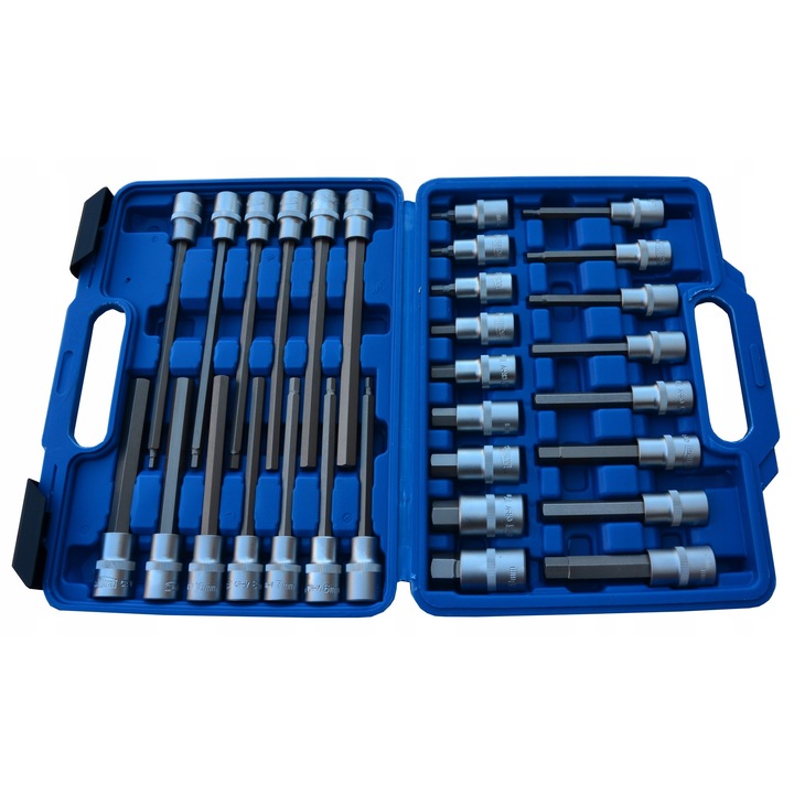 Set chei hexagonale 1/2", Satra, 30 elemente, din otel CrV, dimensiuni 5-19mm