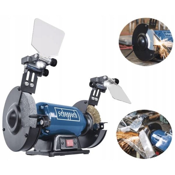Polizor de banc 150mm Scheppach, motor 0,5CP, 2 discuri, LED, 230V