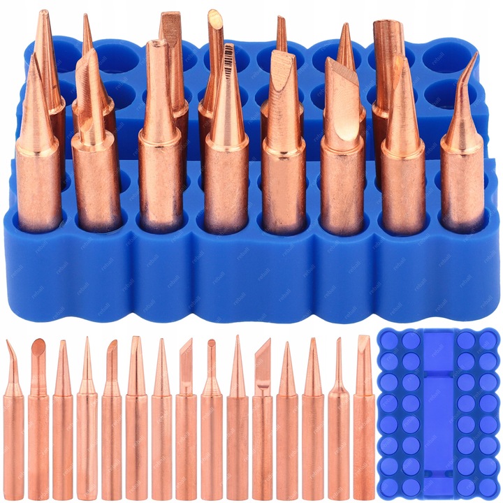 15 darab 900M réz forrasztóhegy készlet Reball rendszerezővel, 4mm, kék, 32x67x58mm